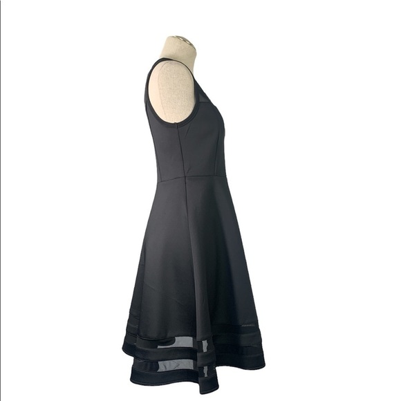 Lulu’s Black Stretch Fit & Flare Midi Dress Mesh Panels - Black, Sz Medium - Picture 3 of 7